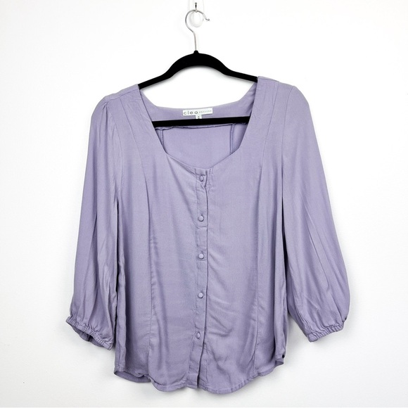 cleo Tops - Cleo Long Sleeve Lavender Purple Button-Up Blouse